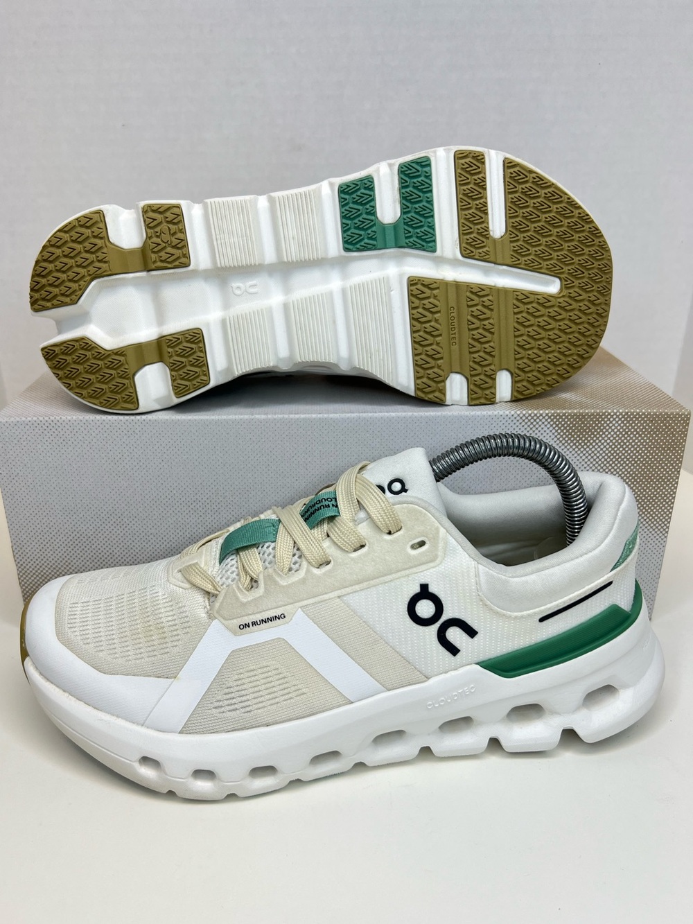 On Cloudrunner 2 Womens Size 8M White/Green Running Sneakers 3WE10134433 VGUC!